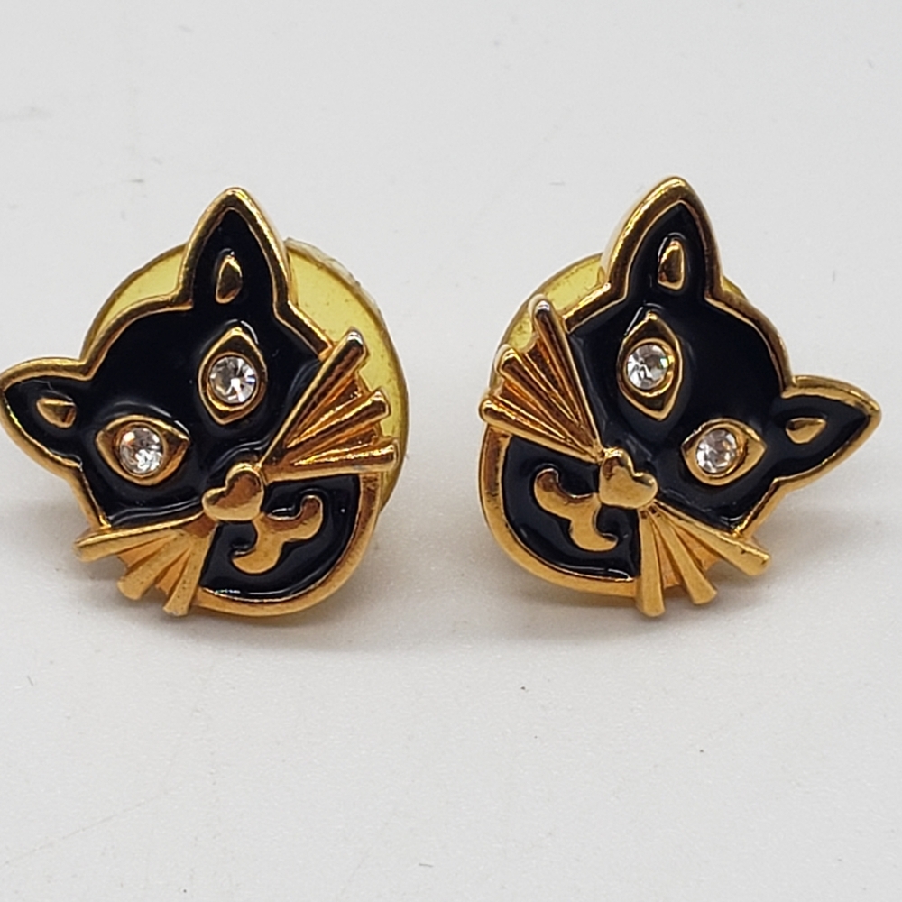 Vintage Black Cat Halloween Stud Earrings